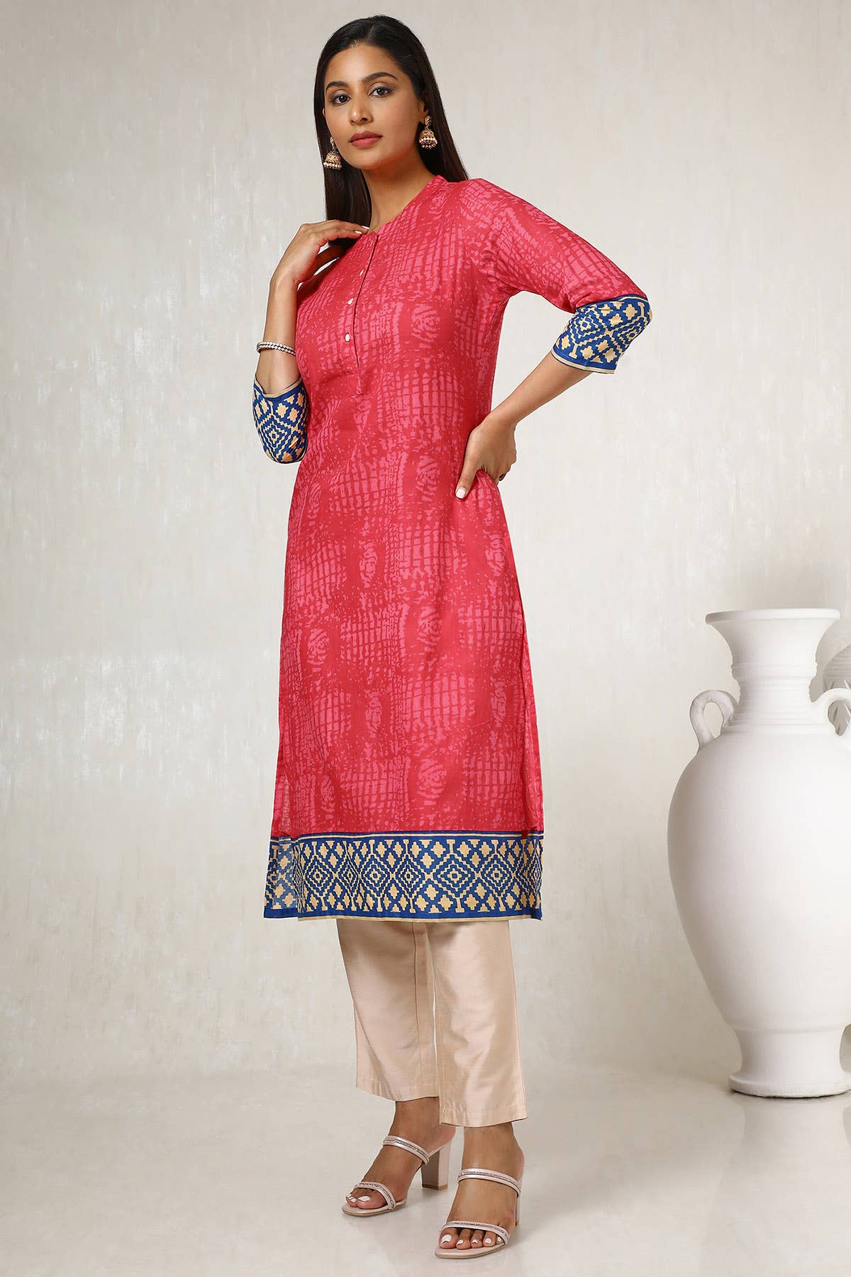 Fuchsia Cotton Blend Abstract Print Kurta - Image 5