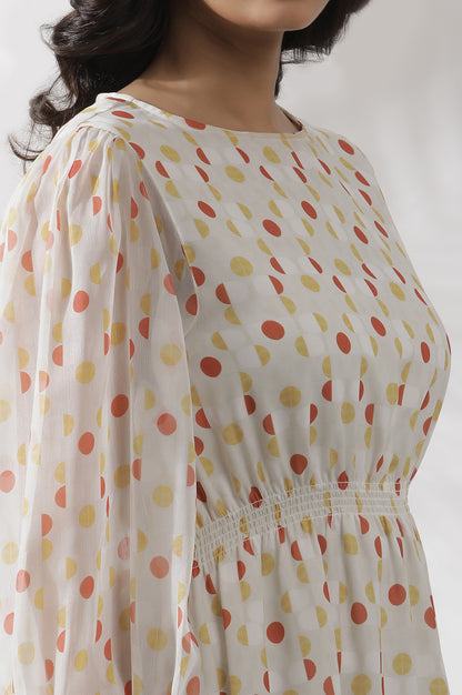 White Polka Dot Printed Gathered Western Dress - Image 3
